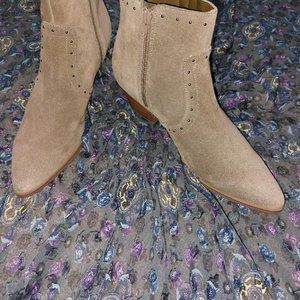 Marc Fisher Unify Suede Ankle Bootis, Size 10  Tan/Muted Green